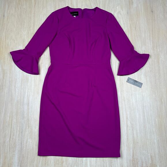NWT Donna Morgan Fuchsia Bell Sleeve Office Cocktail Vibrant Sheath Dress 8 - Picture 14 of 16